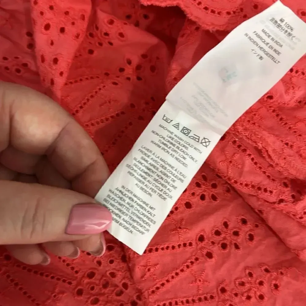 J. Crew Eyelet Embroidery Flutter-Hem Dress In Coral Color Size 8